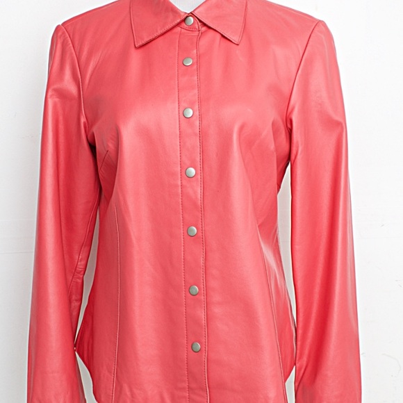 Co & Eddy Coral Leather Button-Shirt/Jacket - Picture 1 of 8